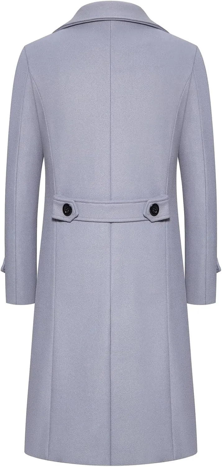 Men Coats Winter Long Winter Overcoat for Men Notched Collar Breasted Slim Fit Casual Trench Coat Everyday Style