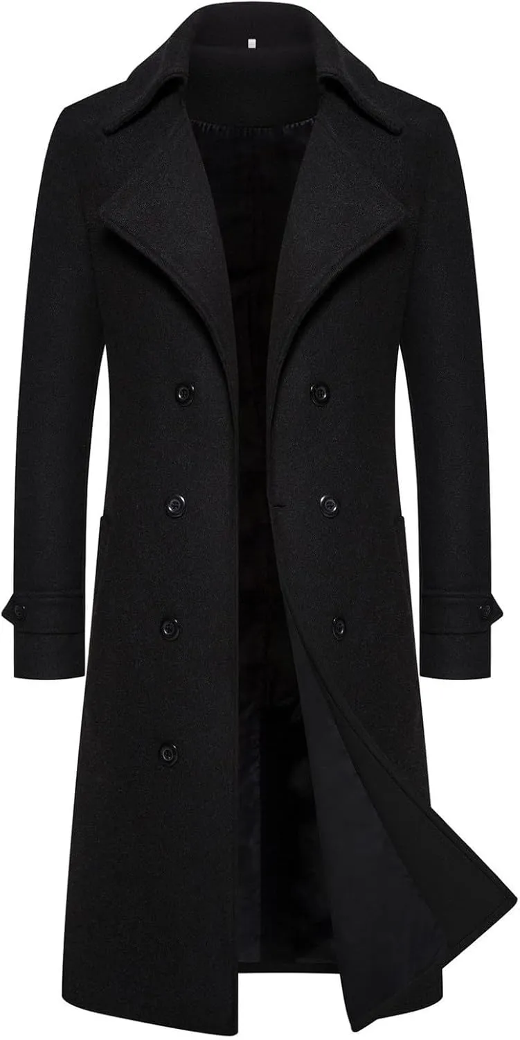 Men Coats Winter Long Winter Overcoat for Men Notched Collar Breasted Slim Fit Casual Trench Coat Everyday Style