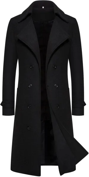 Men Coats Winter Long Winter Overcoat for Men Notched Collar Breasted Slim Fit Casual Trench Coat Everyday Style