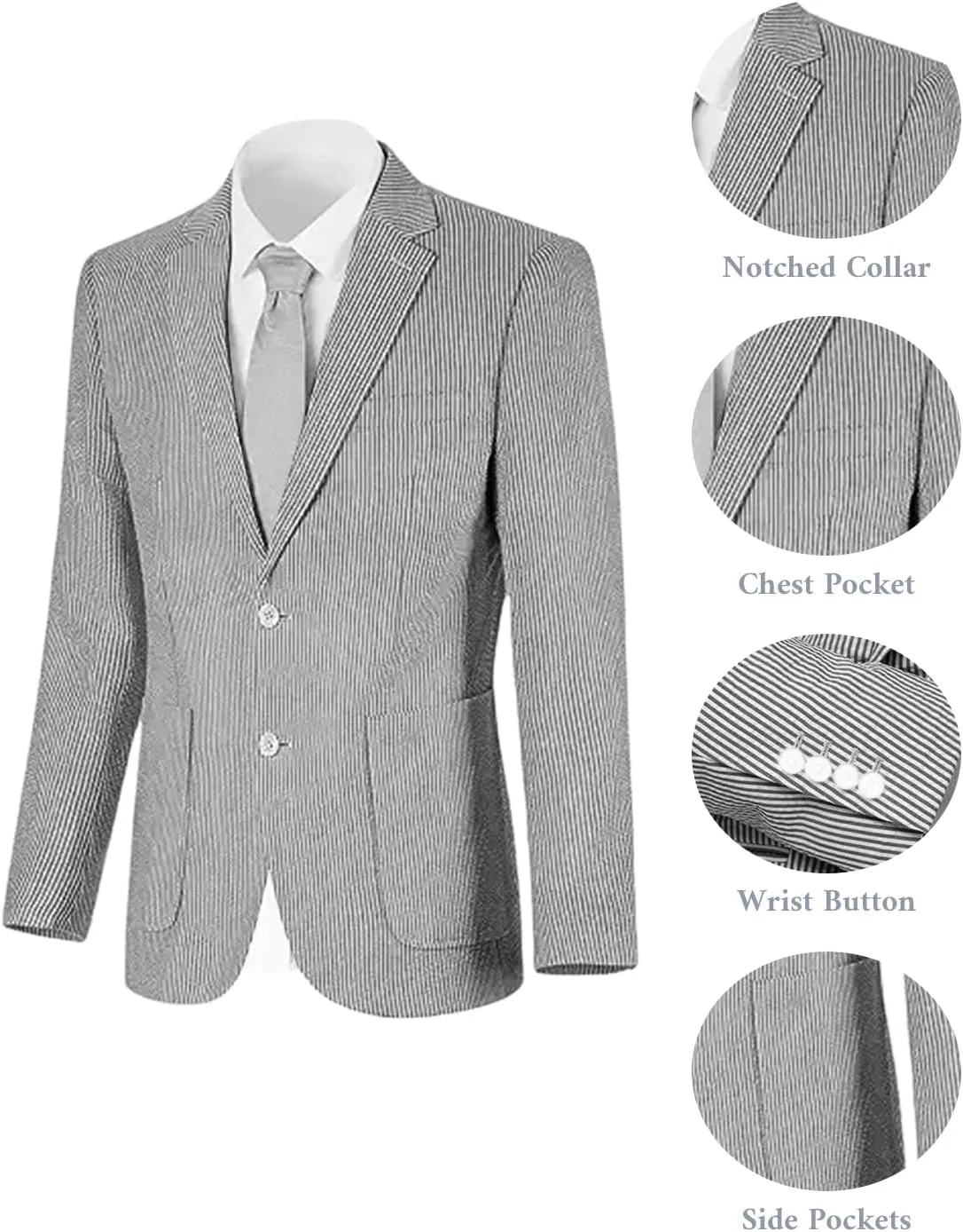 Men Seersucker Suit Jacket Summer Beach Wedding Striped Blazer Slim Fit Sport Coats Suits Jackets Wedding Prom Tuxedo
