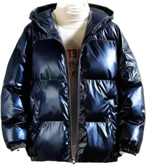 Men Winter Thickened Jacket Loose-Fit Puffer Jacket Lightweight Padded Trendy Cotton Coat
