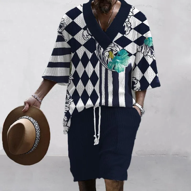 MEN'S ART CASUAL PRINT SHORTS SET 63502972YM