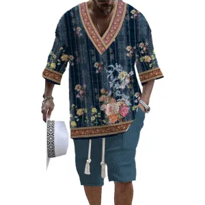 MEN'S ART CASUAL PRINT SHORTS SET 79003387YM