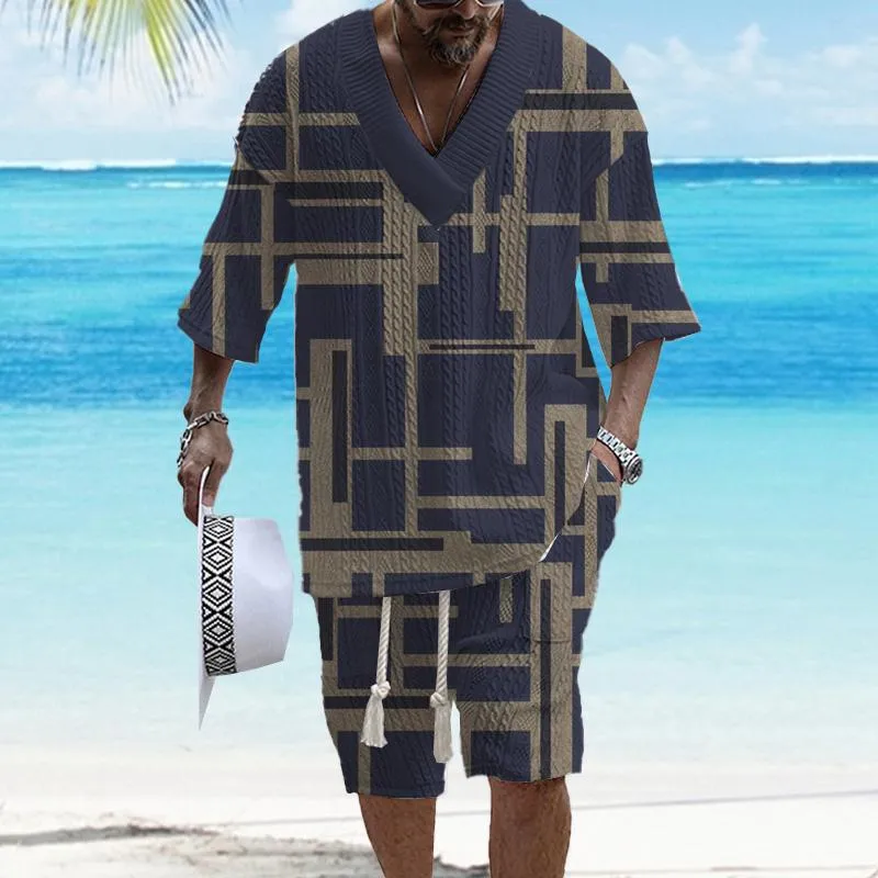 Men's Art Casual Printed Short Sleeve Suit 34437104YM