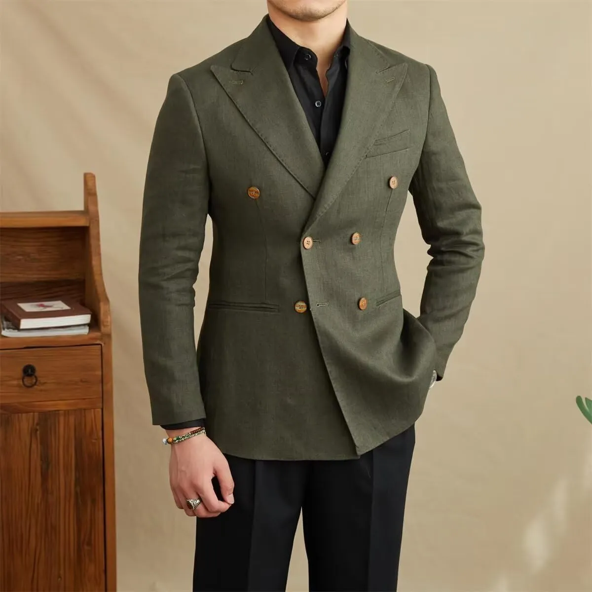 Men's Blazer Casual Linen Sport Coats Slim Fit Double Breasted Suit Jacket Summer Lightweight Sports Jacket