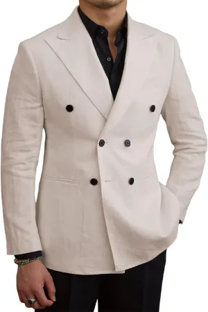 Men's Blazer Casual Linen Sport Coats Slim Fit Double Breasted Suit Jacket Summer Lightweight Sports Jacket