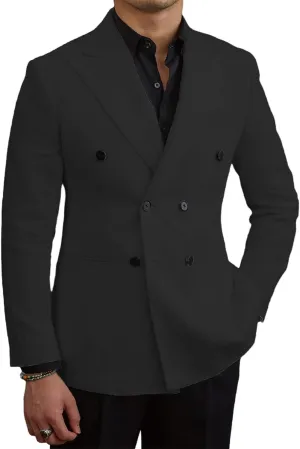 Men's Blazer Casual Linen Sport Coats Slim Fit Double Breasted Suit Jacket Summer Lightweight Sports Jacket