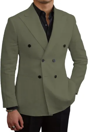Men's Blazer Casual Linen Sport Coats Slim Fit Double Breasted Suit Jacket Summer Lightweight Sports Jacket