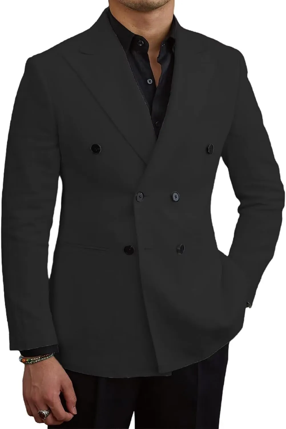Men's Blazer Casual Linen Sport Coats Slim Fit Double Breasted Suit Jacket Summer Lightweight Sports Jacket