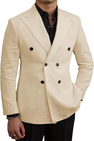 Men's Blazer Casual Linen Sport Coats Slim Fit Double Breasted Suit Jacket Summer Lightweight Sports Jacket
