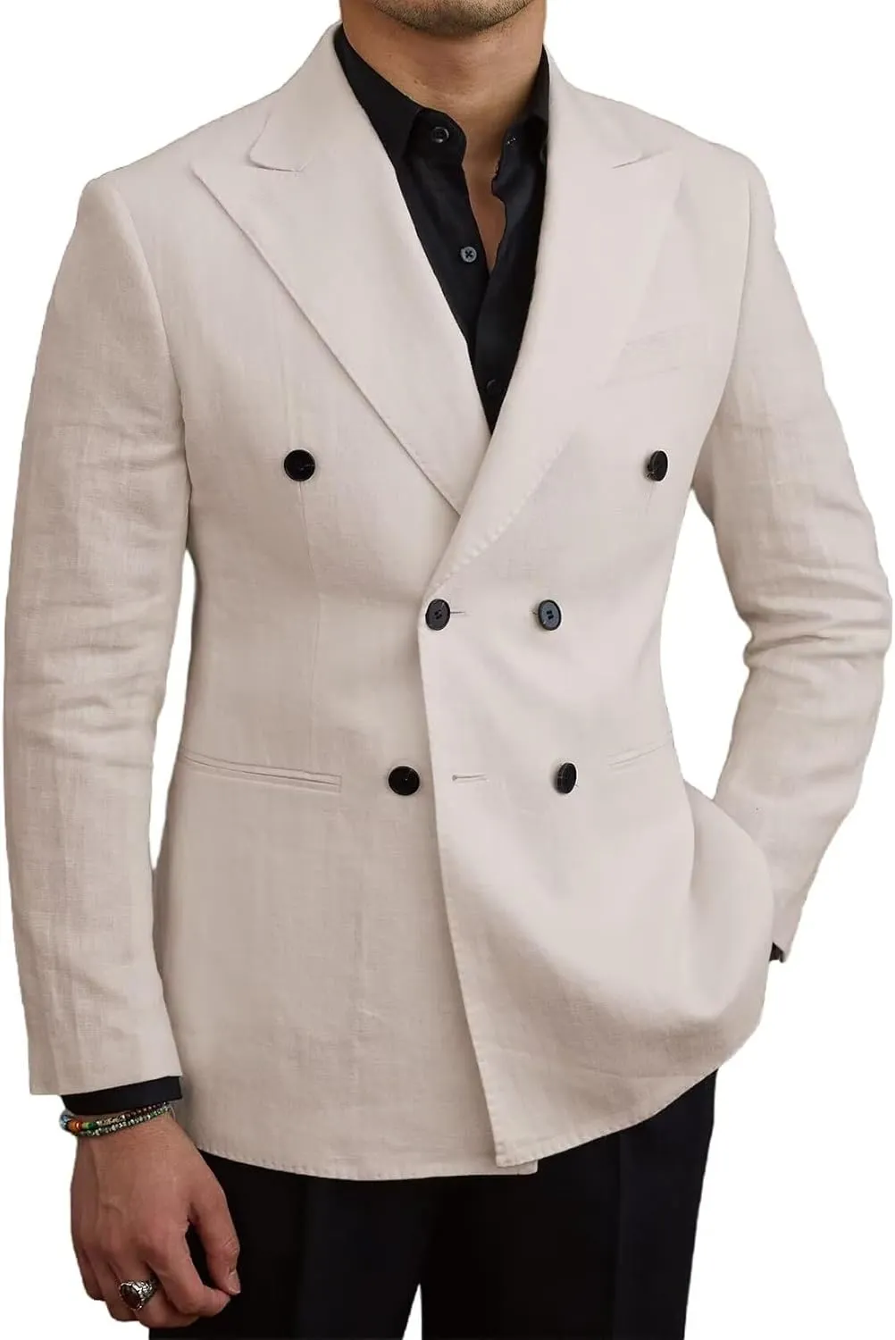 Men's Blazer Casual Linen Sport Coats Slim Fit Double Breasted Suit Jacket Summer Lightweight Sports Jacket