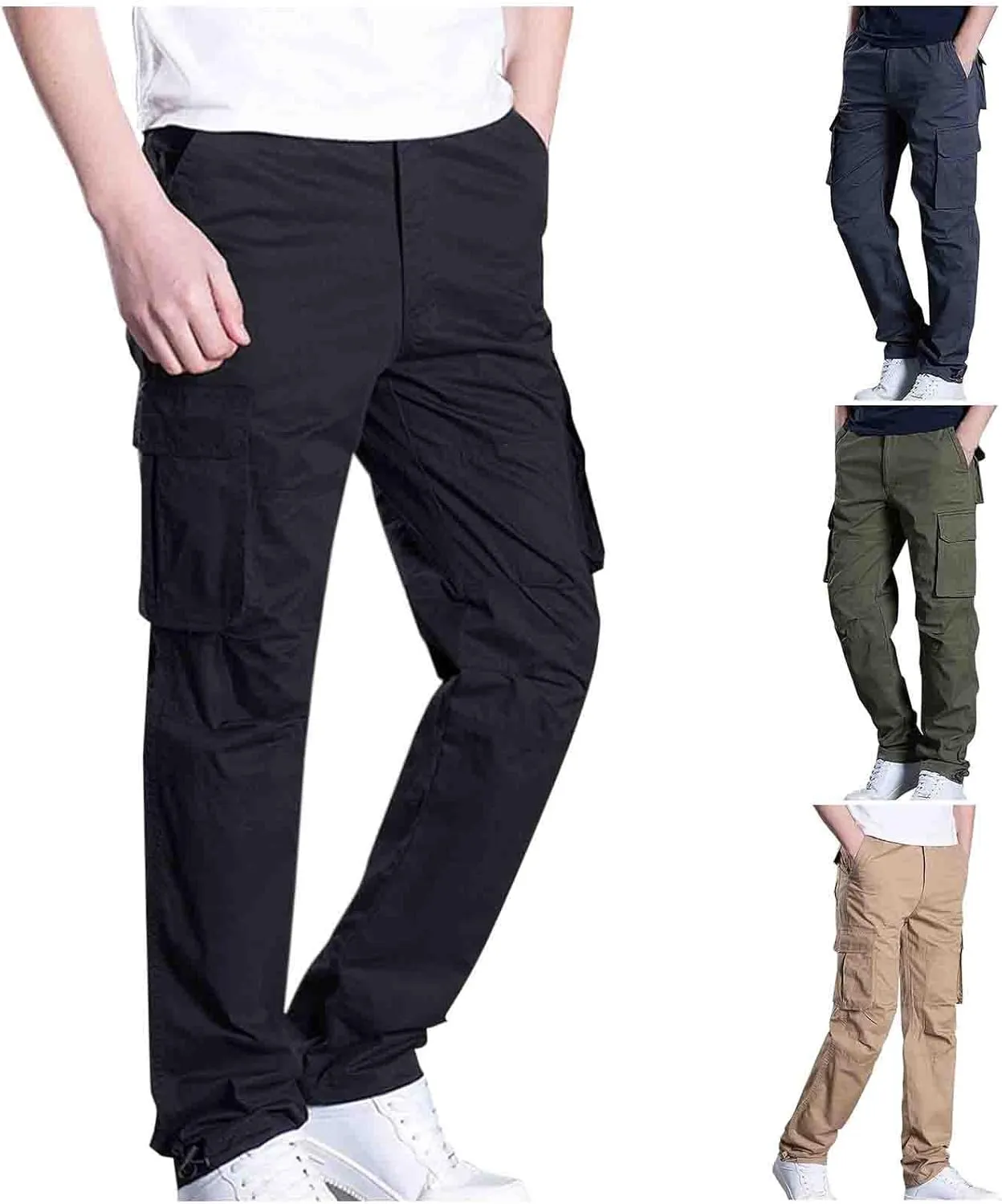 Mens Casual Pants Slim Fit Elastic Waist Straight Leg Pants for Men Fashion Trendy 2025 Spring Vacation Basic Pants