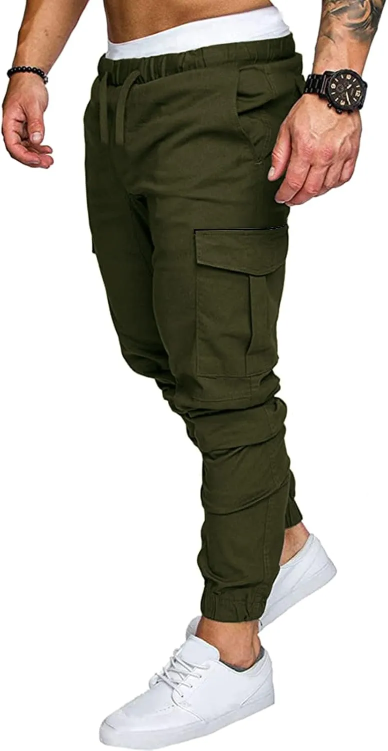 Men's Casual Solid Color Sweatpants Multi Pockets Pants Hiking Athletic Trousers Outdoor Wearing Pants with Pockets