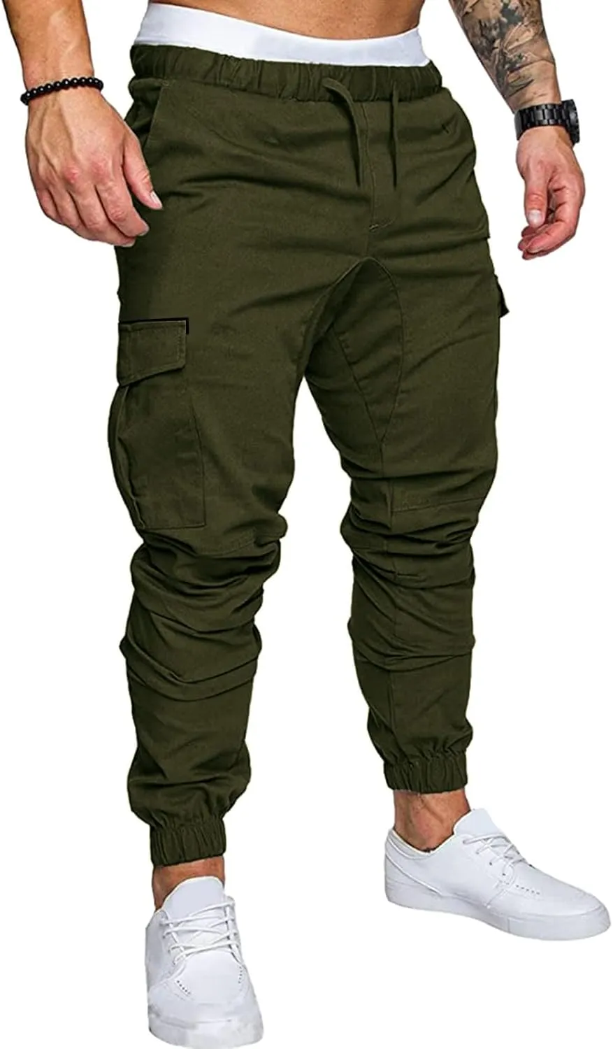 Men's Casual Solid Color Sweatpants Multi Pockets Pants Hiking Athletic Trousers Outdoor Wearing Pants with Pockets