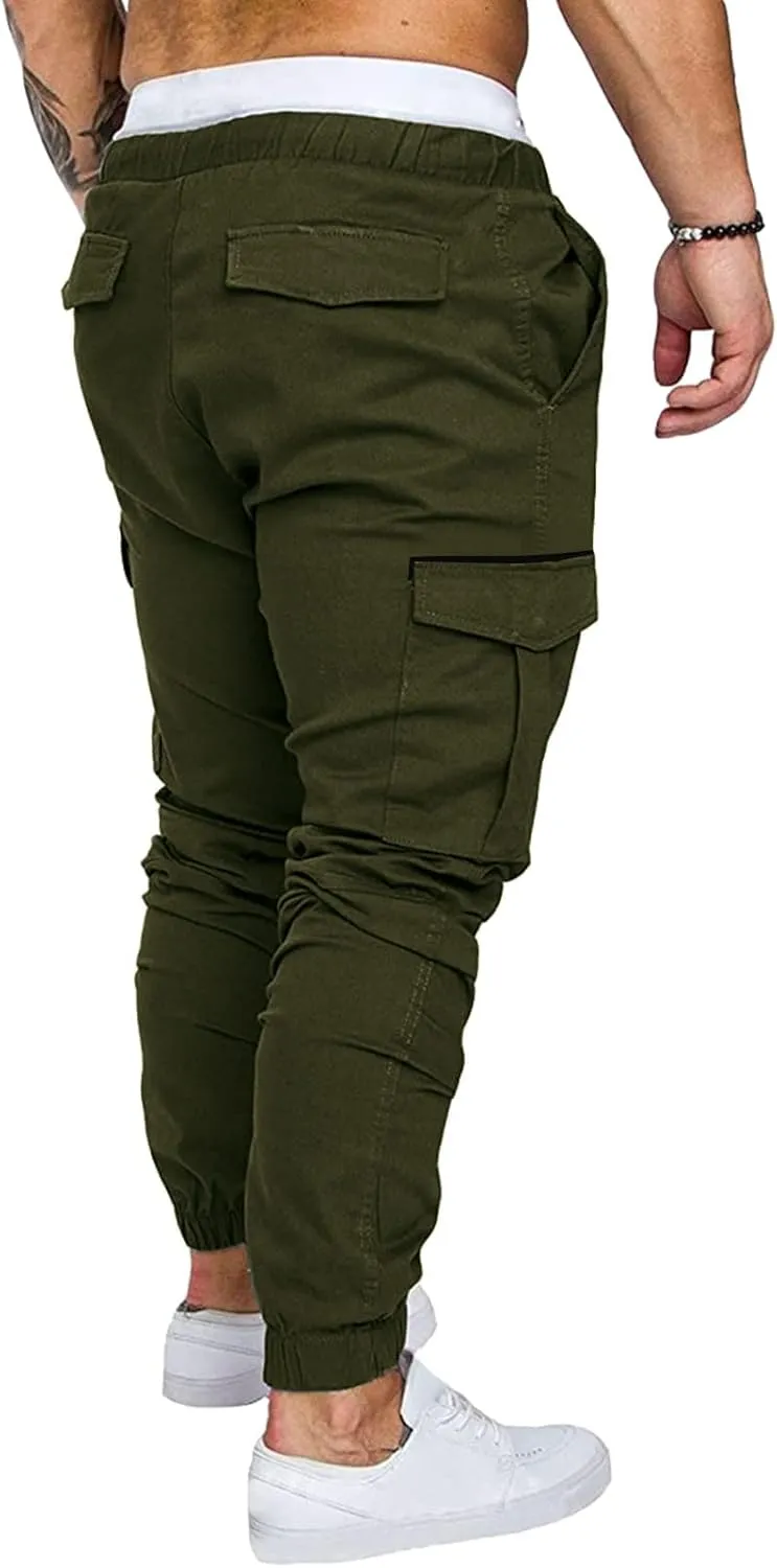 Men's Casual Solid Color Sweatpants Multi Pockets Pants Hiking Athletic Trousers Outdoor Wearing Pants with Pockets