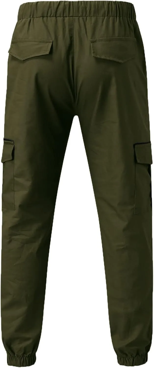 Men's Casual Solid Color Sweatpants Multi Pockets Pants Hiking Athletic Trousers Outdoor Wearing Pants with Pockets