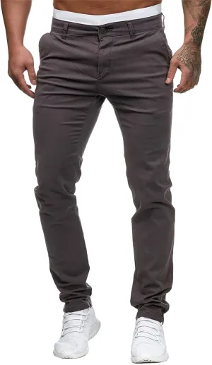 Mens Chinos Slim Fit Stretch Flat-Front Skinny Dress Pants Comfort Casual Solid Trousers
