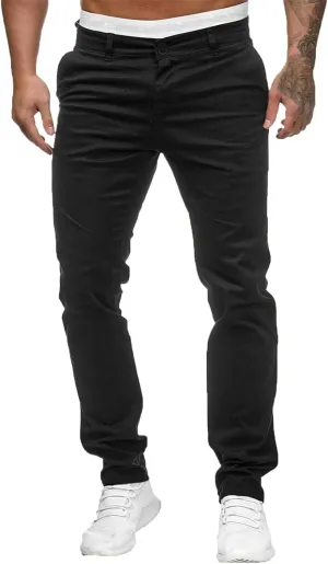 Mens Chinos Slim Fit Stretch Flat-Front Skinny Dress Pants Comfort Casual Solid Trousers