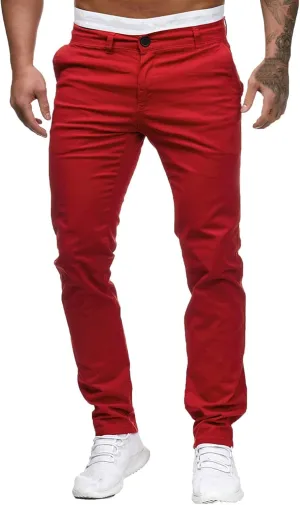 Mens Chinos Slim Fit Stretch Flat-Front Skinny Dress Pants Comfort Casual Solid Trousers