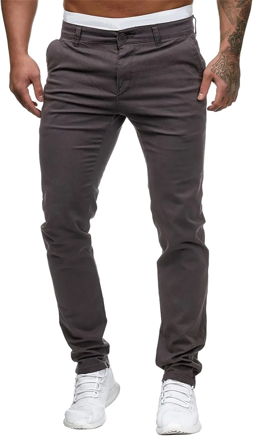 Mens Chinos Slim Fit Stretch Flat-Front Skinny Dress Pants Comfort Casual Solid Trousers