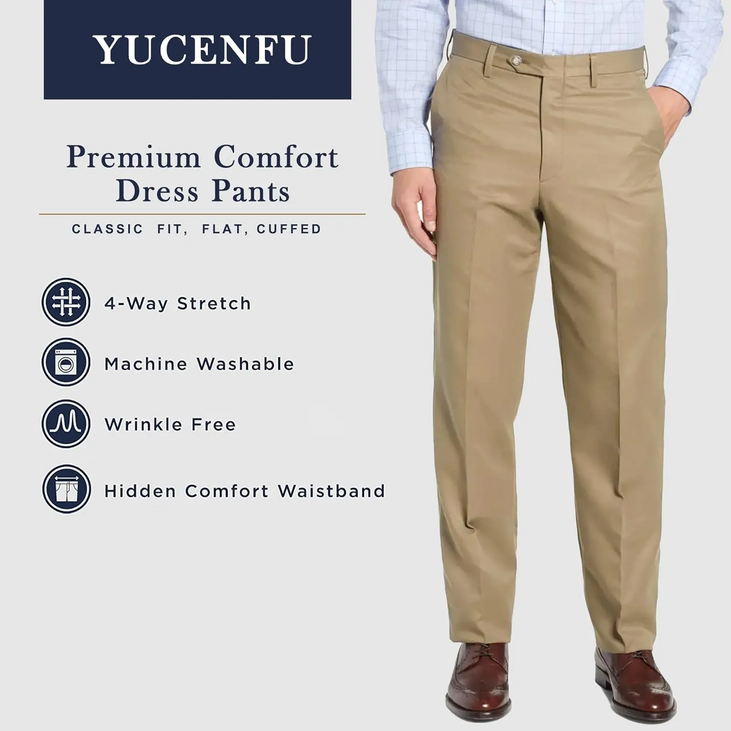 Men's Cozy Hidden Expandable Waist Dress Pants | Premium Stretch Texture Weave Work to Weekend Pants