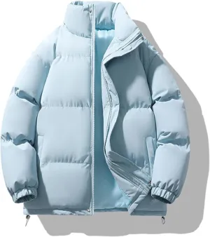 Men's Down Cotton Jacket, Full Zipper Solid Color Padded Cotton Coat Thick Warm Jacket, Lightweight Quilted Coat