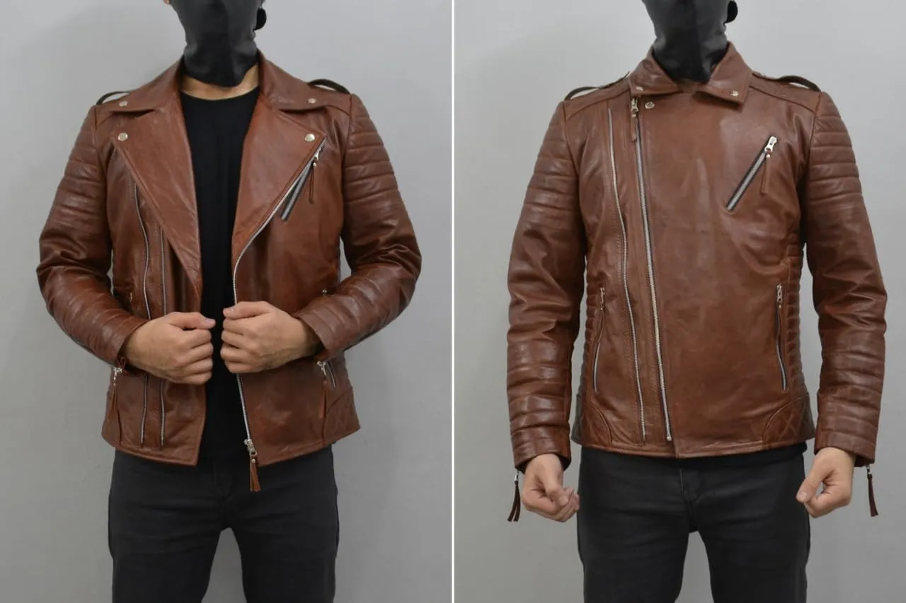 Mens Leather Jacket - Biker Leather Jacket For Men - Lightweight Slim Mens Leather Motorcycle Jackets Black Real Lambskin