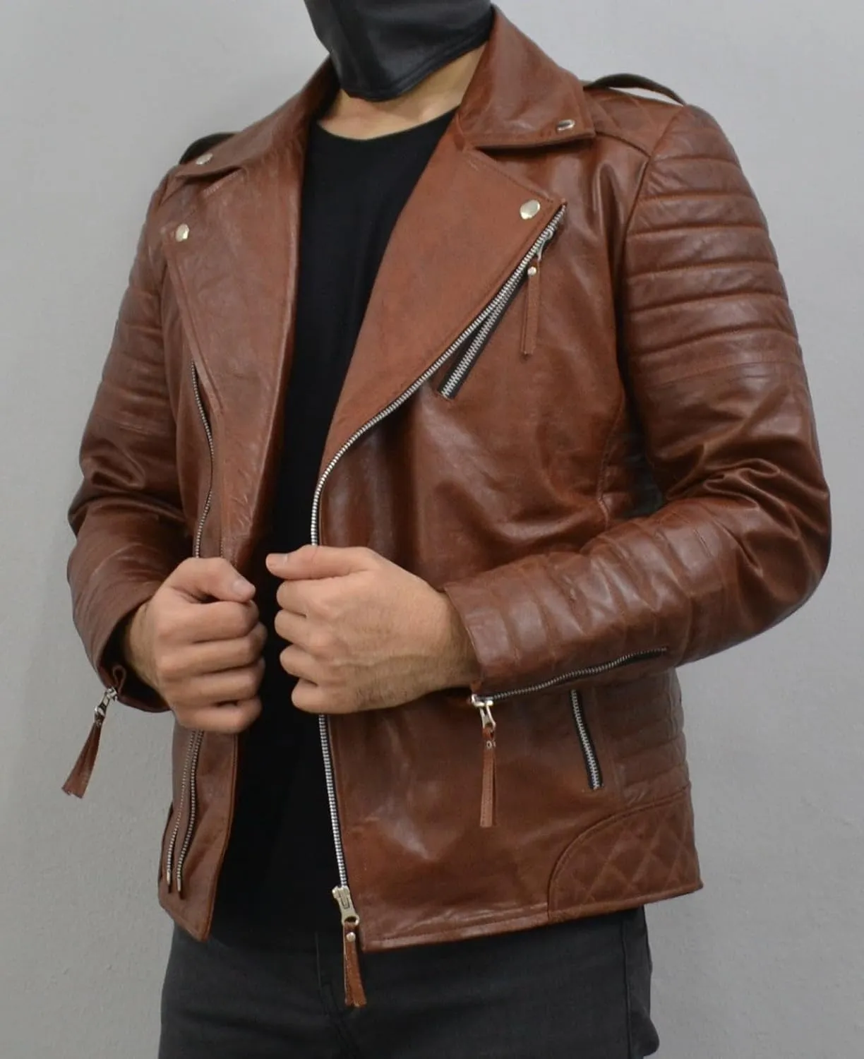 Mens Leather Jacket - Biker Leather Jacket For Men - Lightweight Slim Mens Leather Motorcycle Jackets Black Real Lambskin