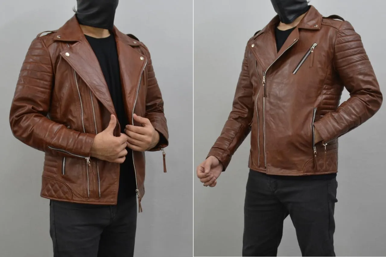 Mens Leather Jacket - Biker Leather Jacket For Men - Lightweight Slim Mens Leather Motorcycle Jackets Black Real Lambskin