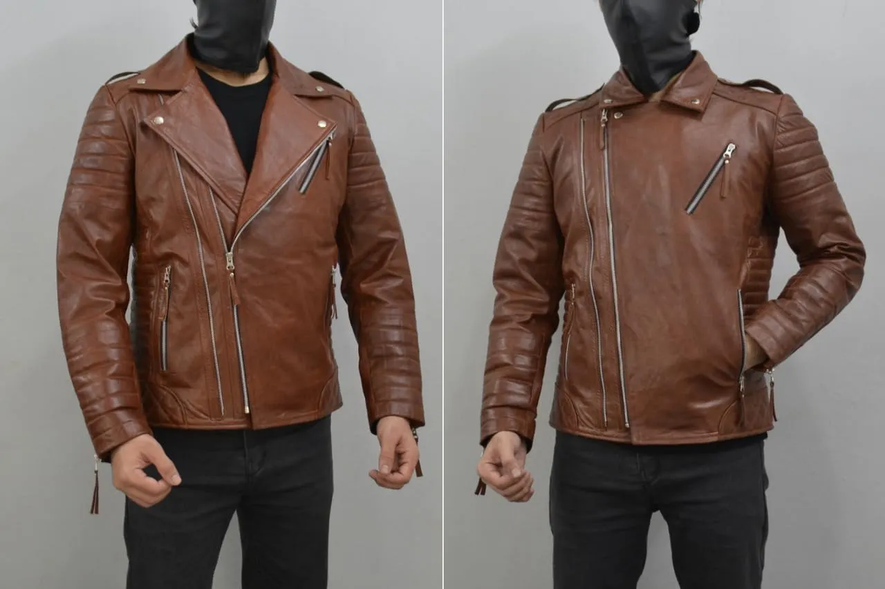 Mens Leather Jacket - Biker Leather Jacket For Men - Lightweight Slim Mens Leather Motorcycle Jackets Black Real Lambskin