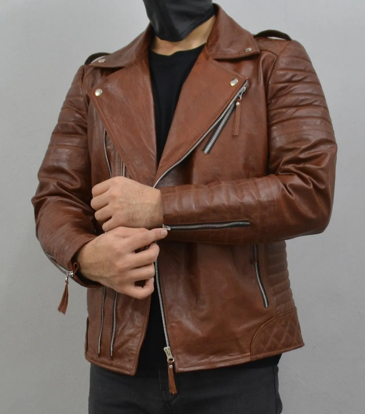 Mens Leather Jacket - Biker Leather Jacket For Men - Lightweight Slim Mens Leather Motorcycle Jackets Black Real Lambskin