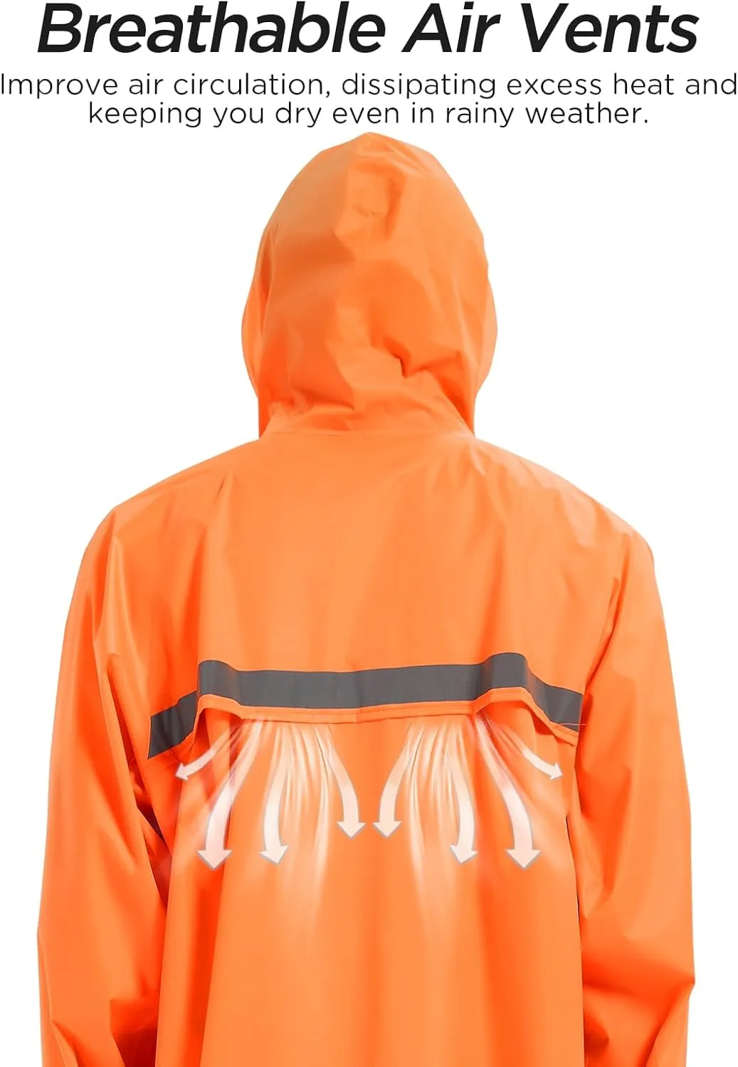 Mens Long Safety Rain Coats with Air Vents Reflective Stripes Waterproof Packable Rain Jacket with Hood Lightweight