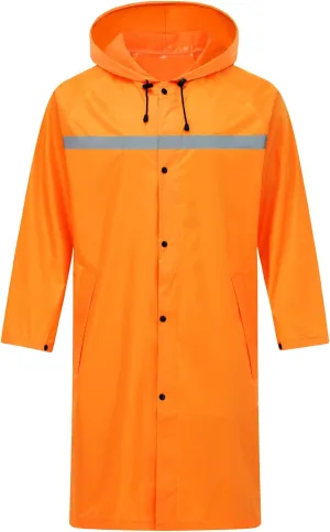 Mens Long Safety Rain Coats with Air Vents Reflective Stripes Waterproof Packable Rain Jacket with Hood Lightweight