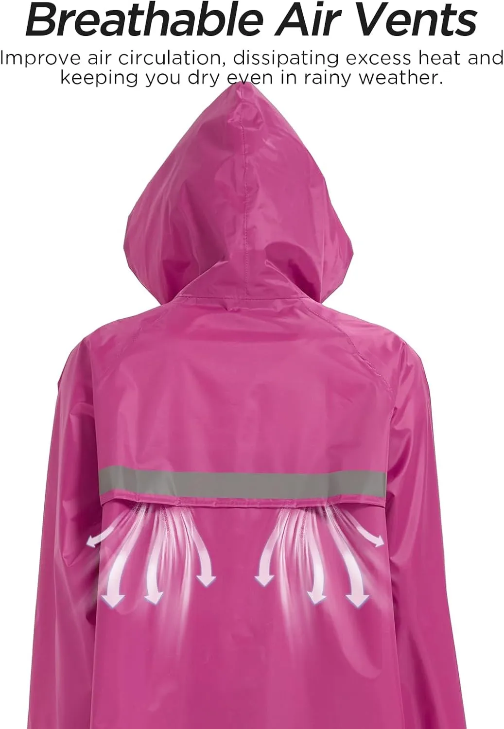 Mens Long Safety Rain Coats with Air Vents Reflective Stripes Waterproof Packable Rain Jacket with Hood Lightweight