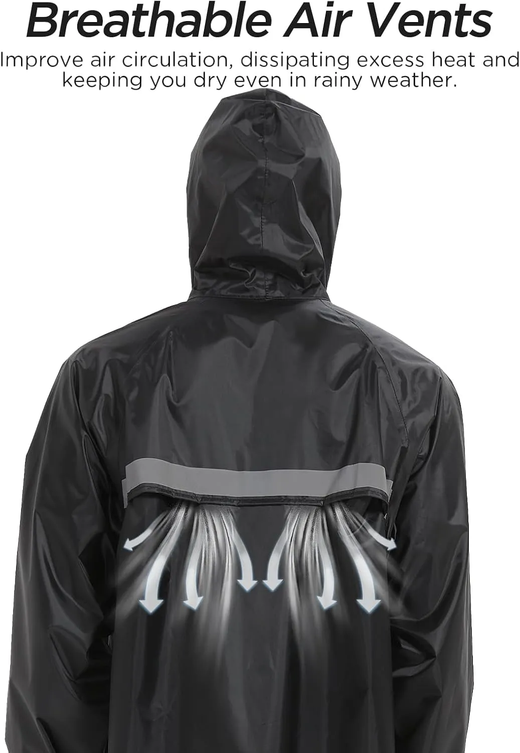 Mens Long Safety Rain Coats with Air Vents Reflective Stripes Waterproof Packable Rain Jacket with Hood Lightweight