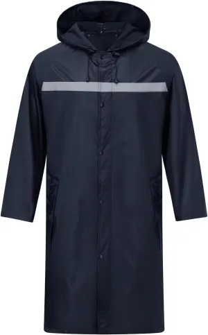 Mens Long Safety Rain Coats with Air Vents Reflective Stripes Waterproof Packable Rain Jacket with Hood Lightweight