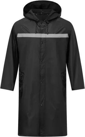 Mens Long Safety Rain Coats with Air Vents Reflective Stripes Waterproof Packable Rain Jacket with Hood Lightweight