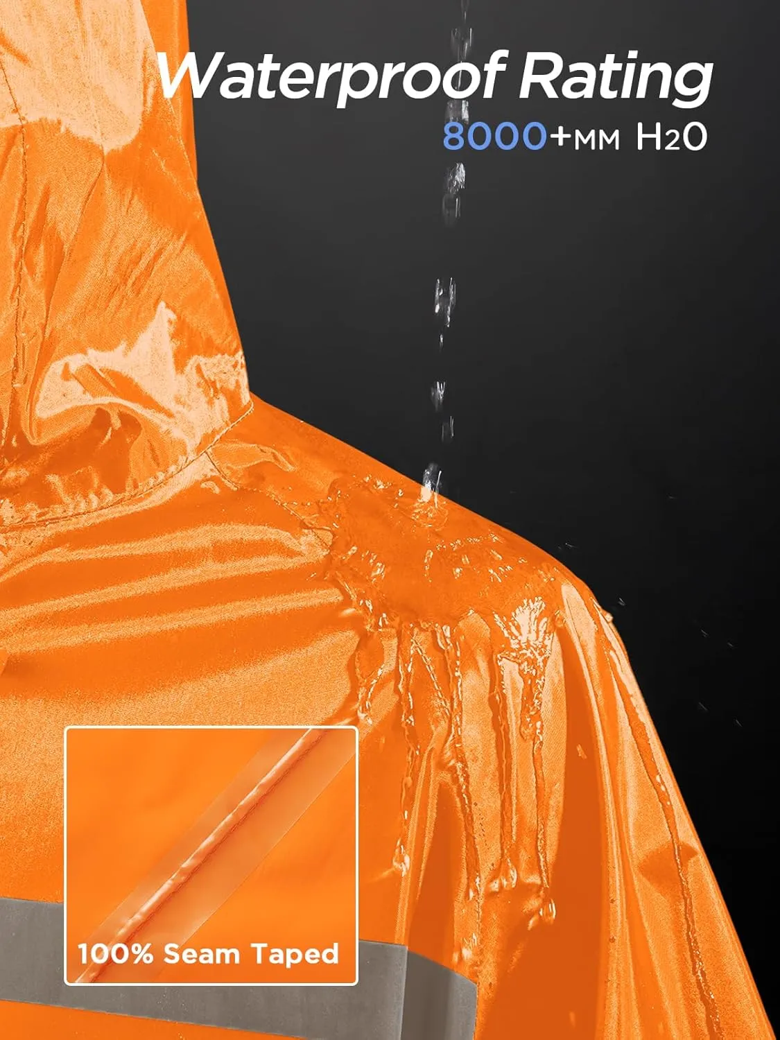 Mens Long Safety Rain Coats with Air Vents Reflective Stripes Waterproof Packable Rain Jacket with Hood Lightweight