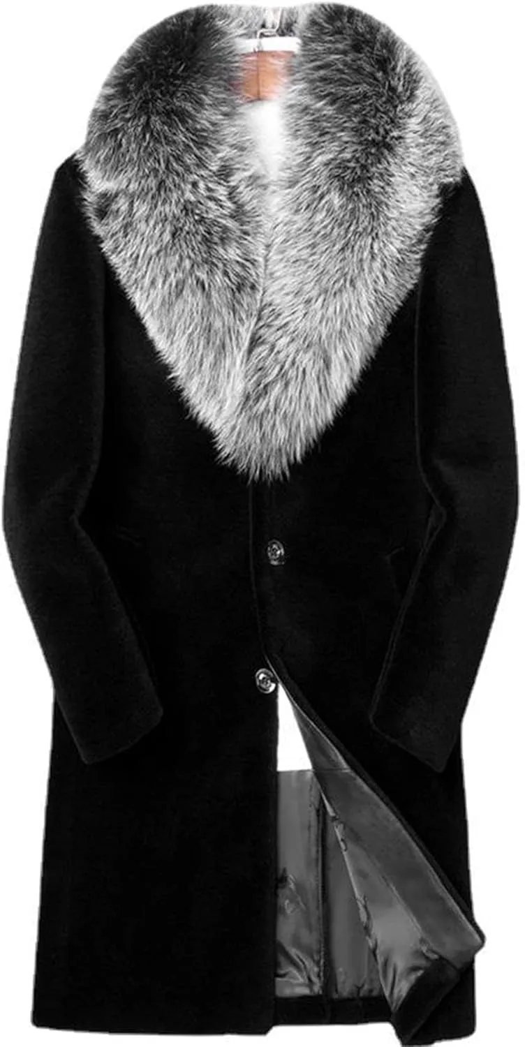 Men's Long Sleeve Fluffy Faux Fur Coat,Mens Winter Warm Faux Fur Overcoat,Long Thicken Soft Jacket Outerwear