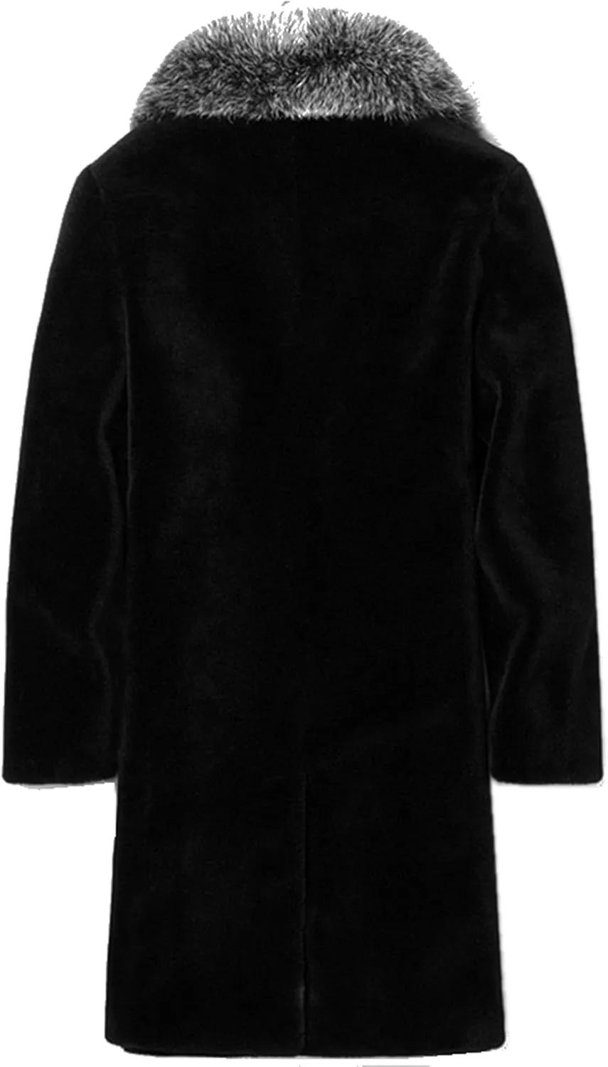 Men's Long Sleeve Fluffy Faux Fur Coat,Mens Winter Warm Faux Fur Overcoat,Long Thicken Soft Jacket Outerwear
