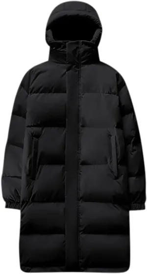 Mens Long Winter Puffer Jacket Hood Full Zip down Parka Jackets Casual Lightweight Windproof Warm Outdoor Padded Coat
