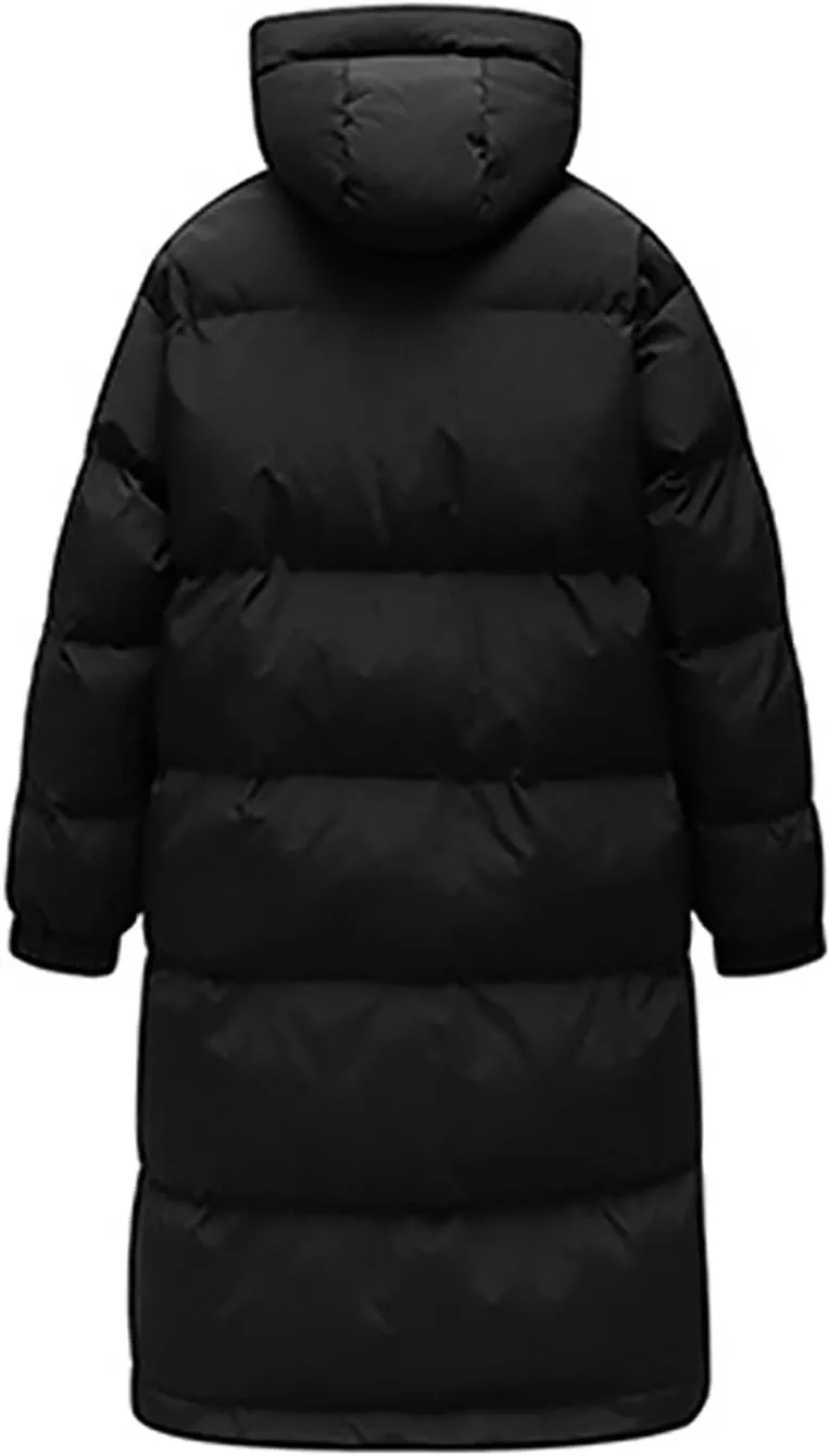 Mens Long Winter Puffer Jacket Hood Full Zip down Parka Jackets Casual Lightweight Windproof Warm Outdoor Padded Coat