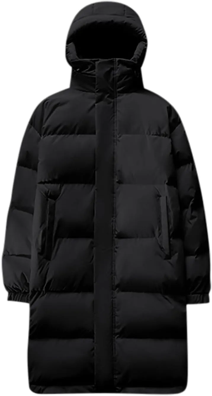 Mens Long Winter Puffer Jacket Hood Full Zip down Parka Jackets Casual Lightweight Windproof Warm Outdoor Padded Coat
