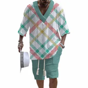 Men's Printed Short Sleeve Shorts Textured Set 19885103YY