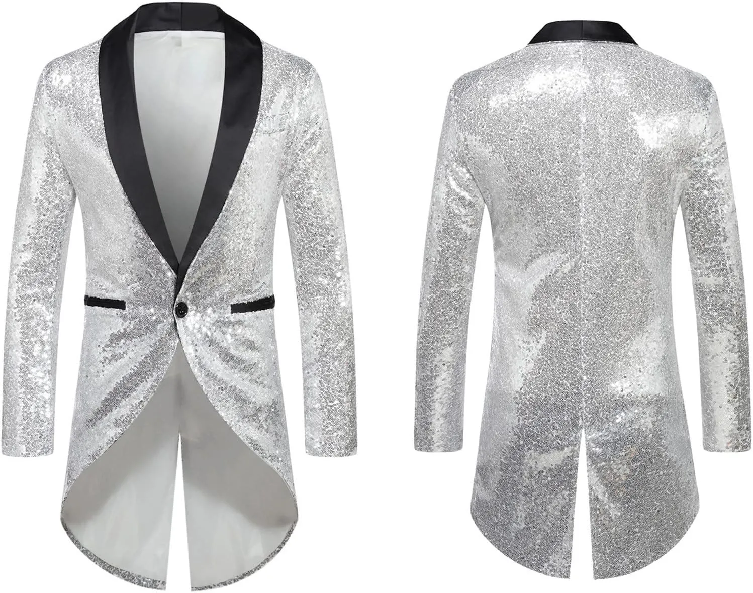 Mens Sequin Tuxedo Jacket Tails Slim Fit Tailcoat Dress Coat Swallowtail Dinner Wedding Party Blazer Suit Jackets