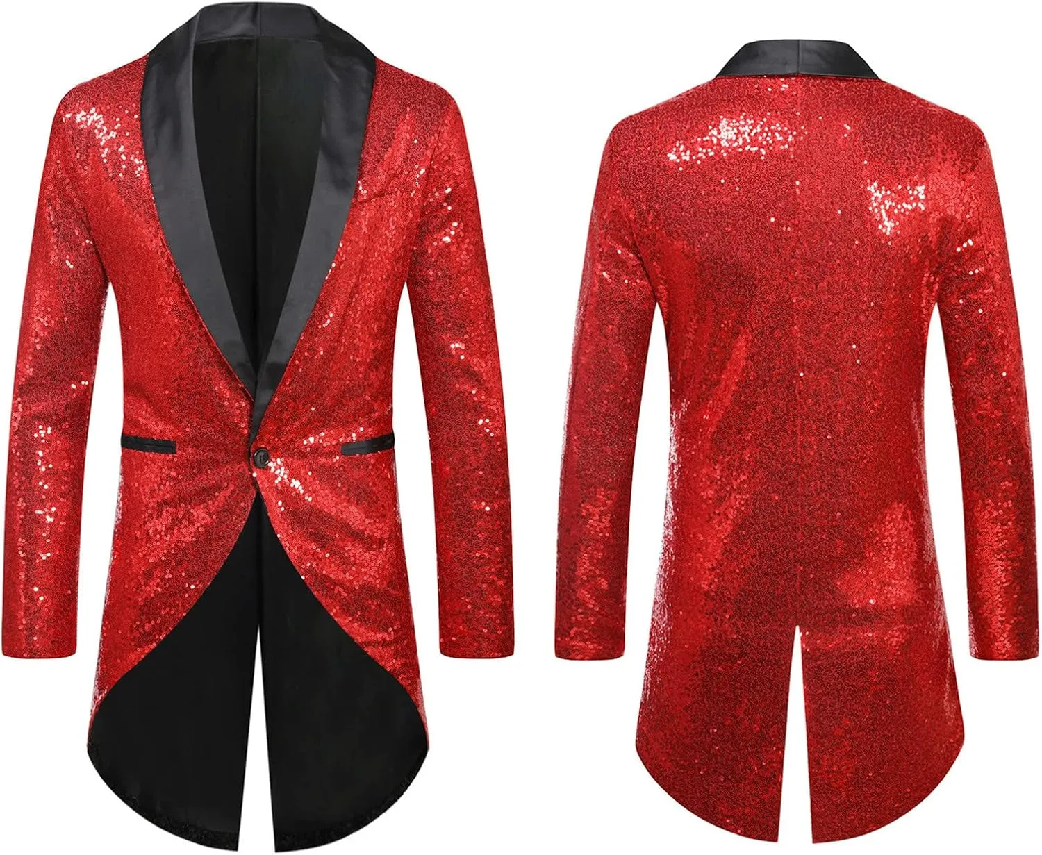 Mens Sequin Tuxedo Jacket Tails Slim Fit Tailcoat Dress Coat Swallowtail Dinner Wedding Party Blazer Suit Jackets