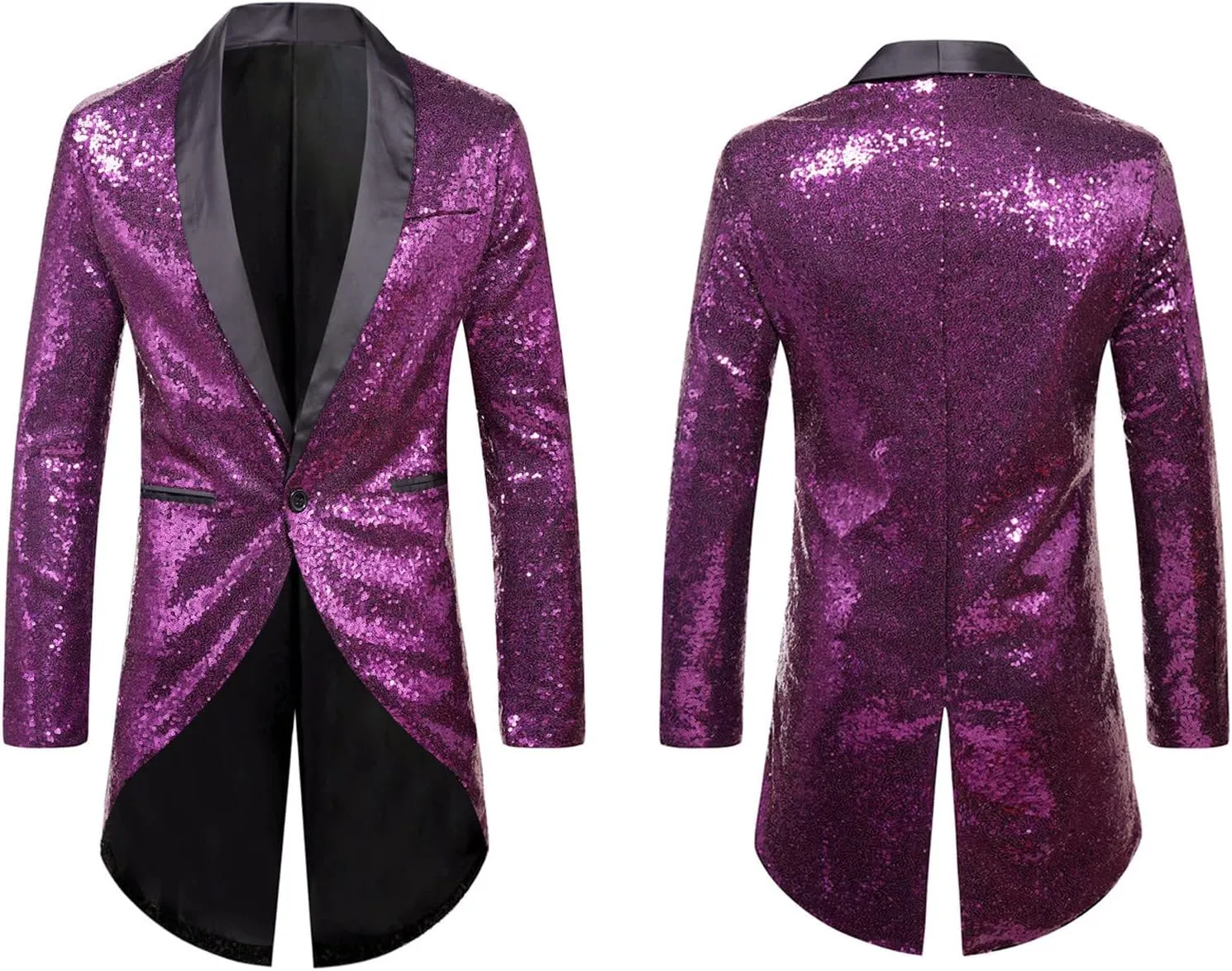 Mens Sequin Tuxedo Jacket Tails Slim Fit Tailcoat Dress Coat Swallowtail Dinner Wedding Party Blazer Suit Jackets