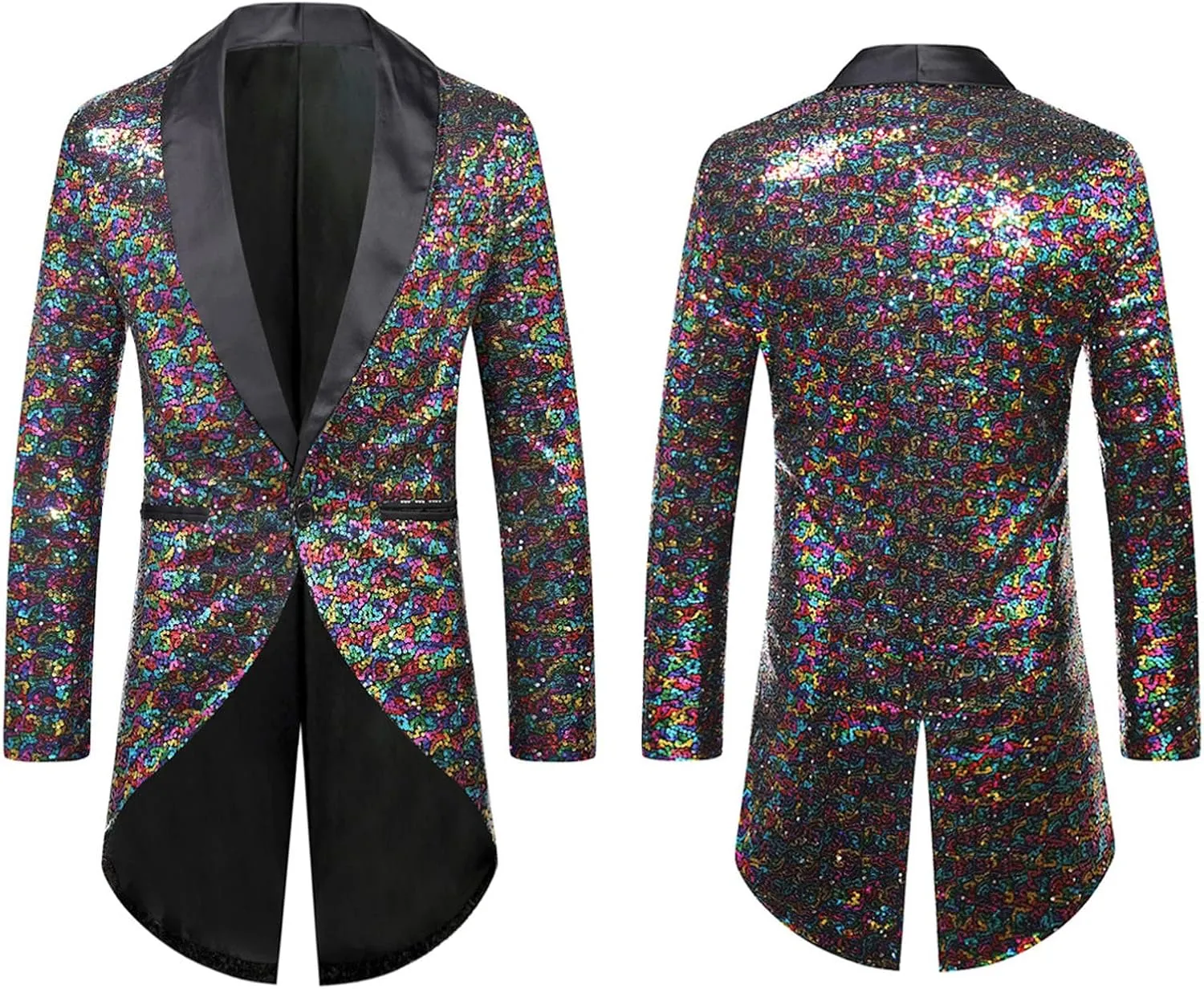 Mens Sequin Tuxedo Jacket Tails Slim Fit Tailcoat Dress Coat Swallowtail Dinner Wedding Party Blazer Suit Jackets