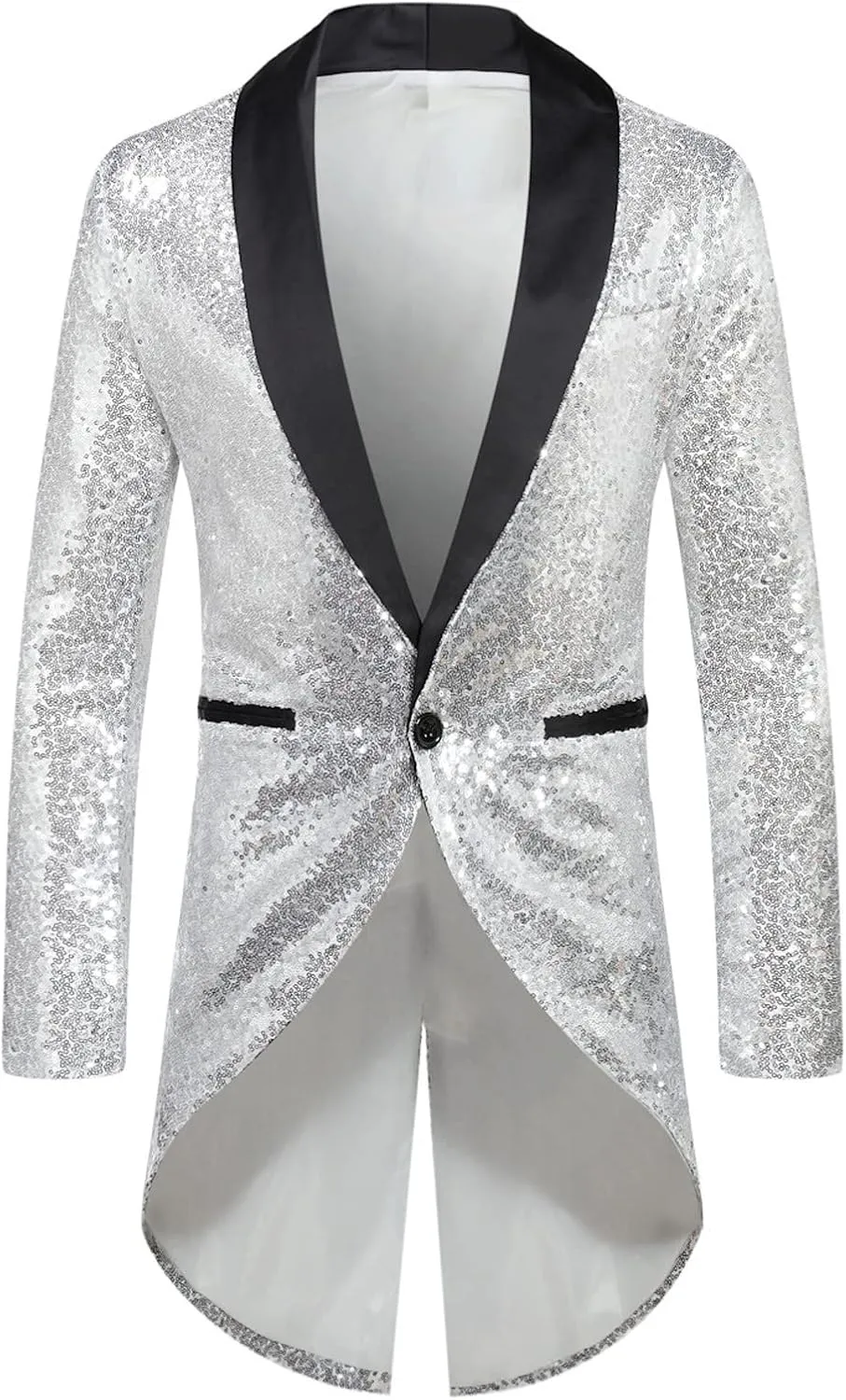 Mens Sequin Tuxedo Jacket Tails Slim Fit Tailcoat Dress Coat Swallowtail Dinner Wedding Party Blazer Suit Jackets