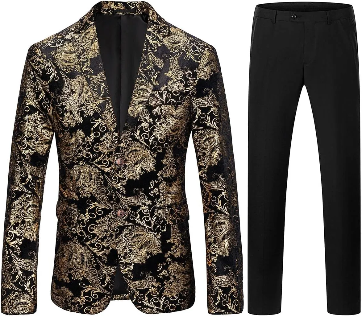 Mens Suit Slim Fit 2 Piece Formal Skinny Floral Tuxedo Suit Set Shawl Lapel for Wedding Dinner Party